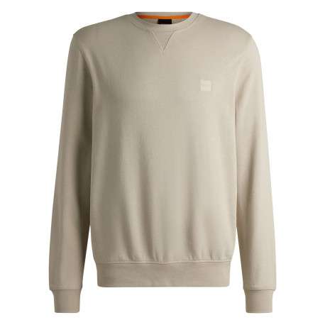 Sweat en coton beige uni avec une coupe regular fit et un patch à la poitrine