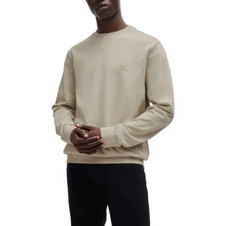Sweat en coton beige uni avec une coupe regular fit et un patch à la poitrine - Image 3