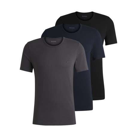 Lot de 3 t-shirts en coton tricolore unis avec le logo à coupe près du corps