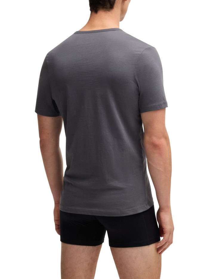 Lot de 3 t-shirts en coton tricolore unis avec le logo à coupe près du corps - Image 2