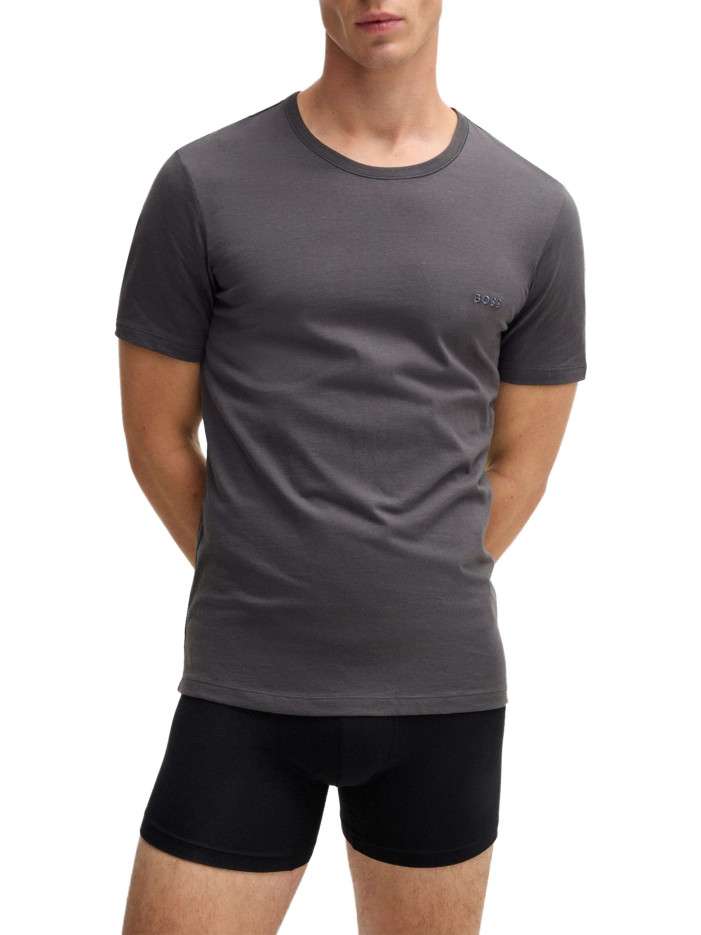 Lot de 3 t-shirts en coton tricolore unis avec le logo à coupe près du corps - Image 3