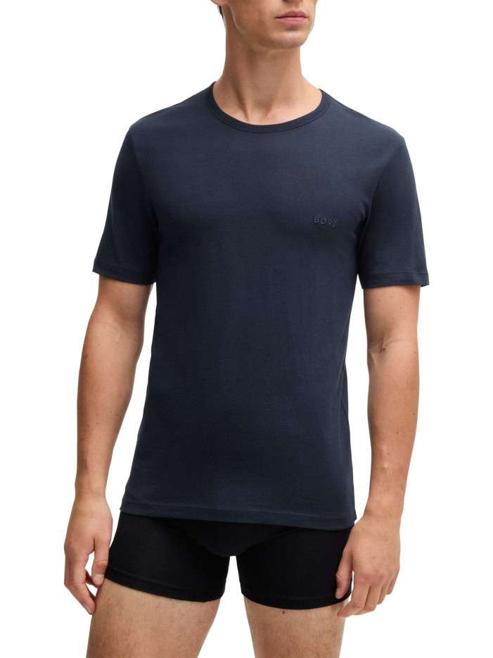 Lot de 3 t-shirts en coton tricolore unis avec le logo à coupe près du corps - Image 4
