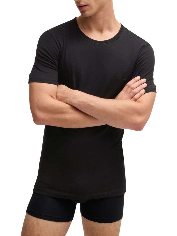 Lot de 3 t-shirts en coton tricolore unis avec le logo à coupe près du corps - Image 5