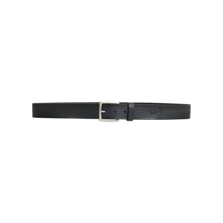 Ceinture en cuir de vache noire unie avec des surpiqûres apparentes - Image 2