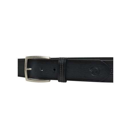 Ceinture en cuir de vache noire unie avec des surpiqûres apparentes - Image 3
