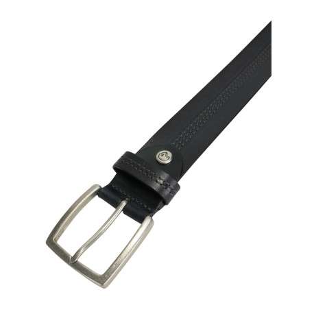 Ceinture en cuir de vache noire unie avec des surpiqûres apparentes - Image 4