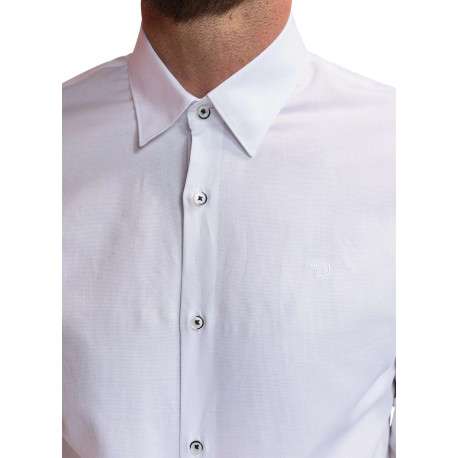 Chemise en coton blanche unie avec une coupe slim fit et des manches à pression - Image 3