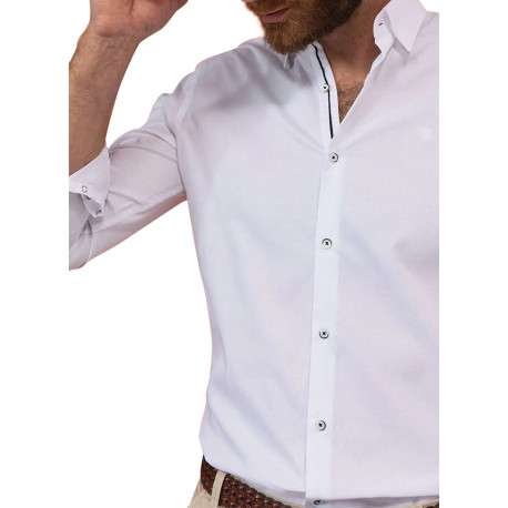 Chemise en coton blanche unie avec une coupe slim fit et des manches à pression - Image 5