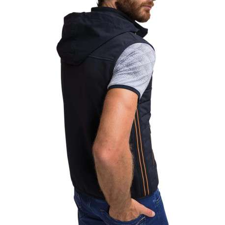 Doudoune sans manches à capuche en coton mélangé bleue marine à coupe slim fit - Image 2