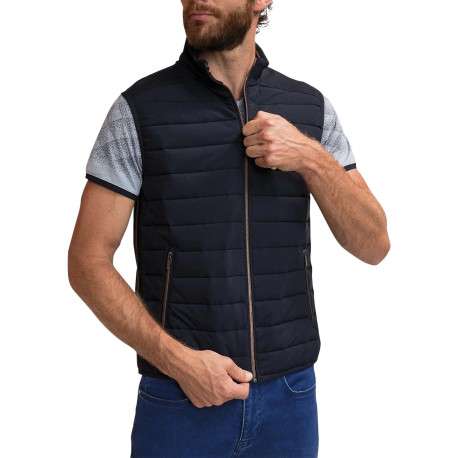 Doudoune sans manches à capuche en coton mélangé bleue marine à coupe slim fit - Image 3