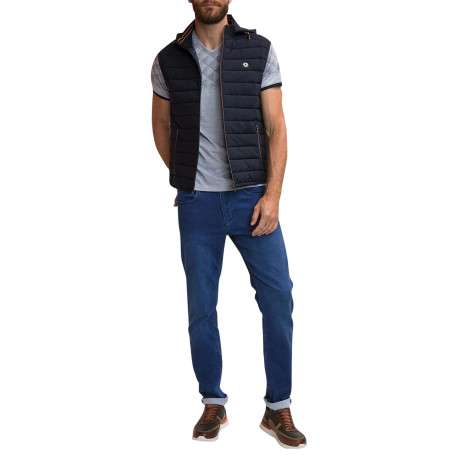 Doudoune sans manches à capuche en coton mélangé bleue marine à coupe slim fit - Image 4