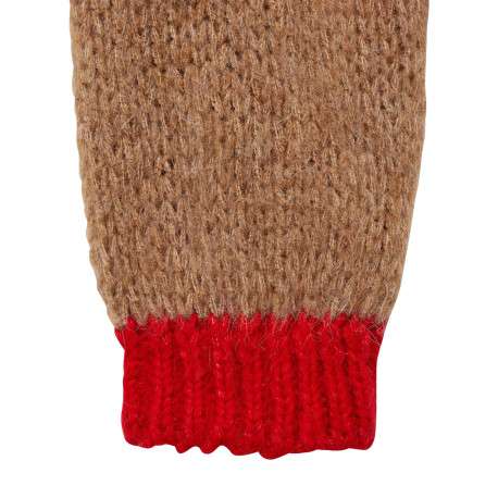 Pull rouge et beige rayé à coupe droite avec col rond et manches longues - Image 3