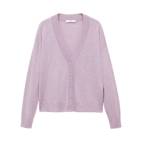 Cardigan lavande en maille fine avec un col v profond et une coupe droite