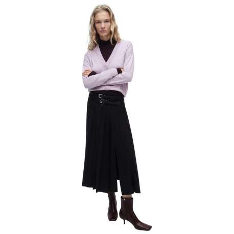 Cardigan lavande en maille fine avec un col v profond et une coupe droite - Image 4