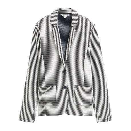 Blazer léger bleu marine à rayures avec une coupe ajustée et des poches