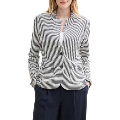 Blazer léger bleu marine à rayures avec une coupe ajustée et des poches - Image 4