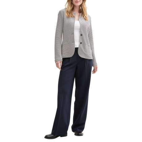 Blazer léger bleu marine à rayures avec une coupe ajustée et des poches - Image 5