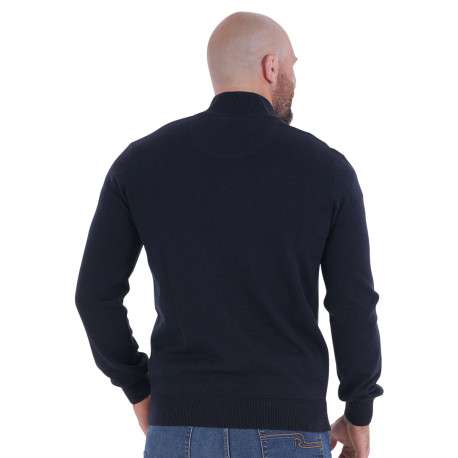 Sweat zippé en coton mélangé marine uni avec une coupe droite - Image 2