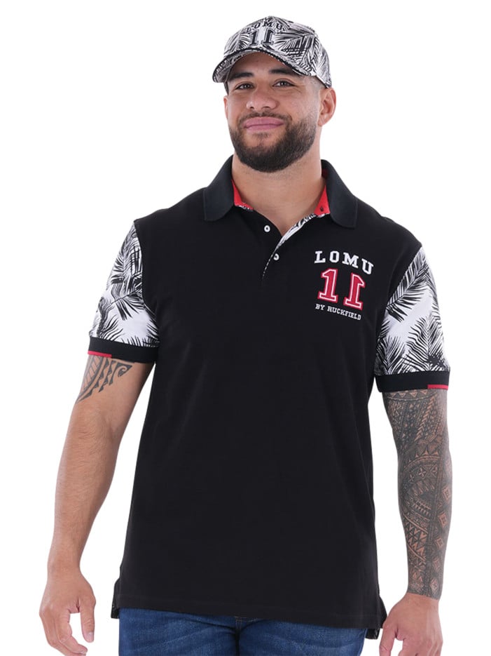 Polo en coton noir uni avec...