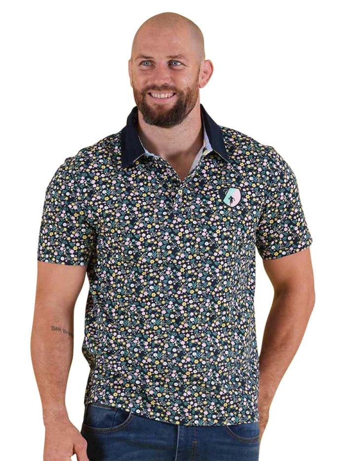 Polo en coton marine fleuri...