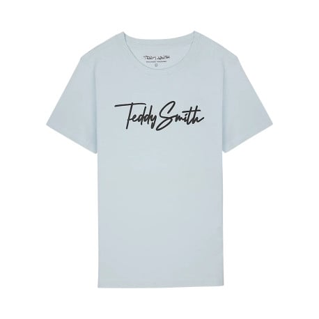 T-shirt en coton ciel uni avec une coupe droite à col rond et nom iconique