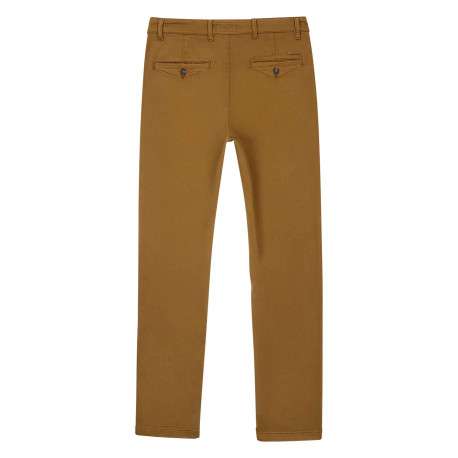 Chino en coton mélangé camel uni avec une coupe droite et des passants - Image 2