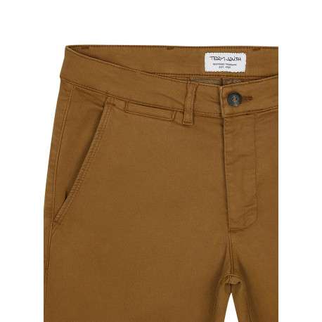 Chino en coton mélangé camel uni avec une coupe droite et des passants - Image 3