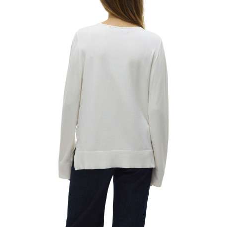 Pull écru uni avec une coupe droite à col v et des manches longues - Image 3