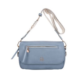 Sac à bandoulière bleu uni avec une petite poche zippée à l'avant et arrière