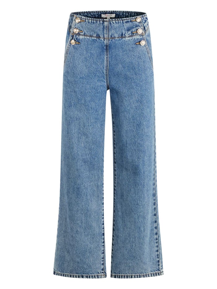 Jean en coton bleu délavé à...