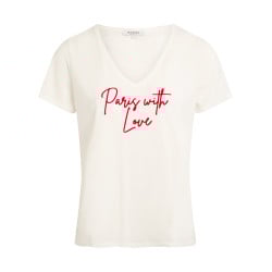 T-shirt manches courtes blanc imprimé à texte rouge avec coupe oversize et col v