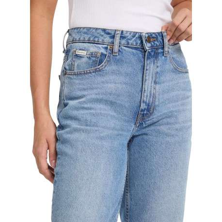 Jean Gj G06 Mom bleu uni avec fermeture zippée, bouton et poches avant - Image 3