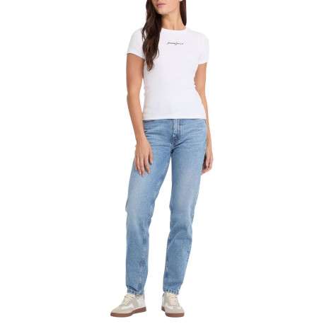 Jean Gj G06 Mom bleu uni avec fermeture zippée, bouton et poches avant - Image 4