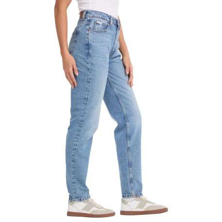 Jean Gj G06 Mom bleu uni avec fermeture zippée, bouton et poches avant - Image 5