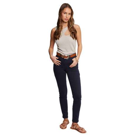 Pantalon 5 Poches marine uni à coupe slim avec rivets argentés - Image 3