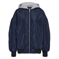 Bomber marine uni à coupe oversize avec col à capuche et 2 poches