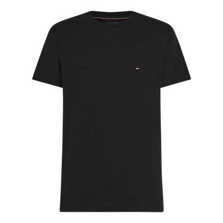 T-shirt en coton régénératif noir uni droit à col rond avec logo brodé