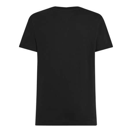 T-shirt en coton régénératif noir uni droit à col rond avec logo brodé - Image 2