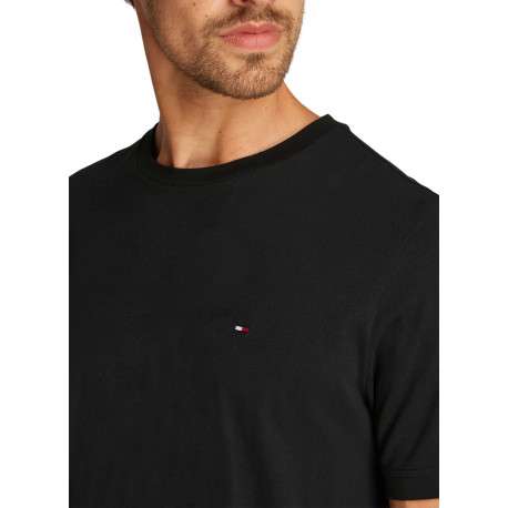 T-shirt en coton régénératif noir uni droit à col rond avec logo brodé - Image 3