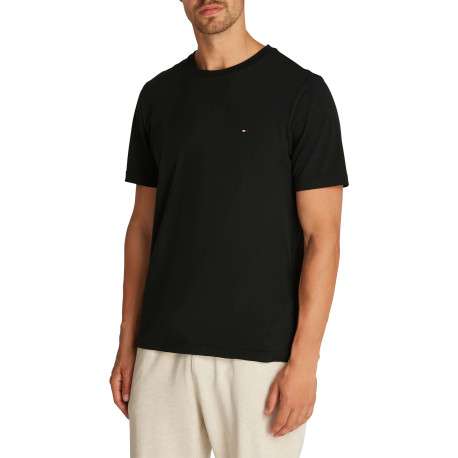 T-shirt en coton régénératif noir uni droit à col rond avec logo brodé - Image 4