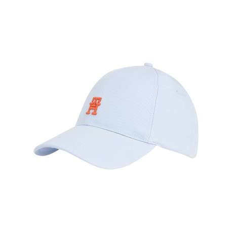 Casquette en coton biologique ciel avec monogrammes orange à l'avant