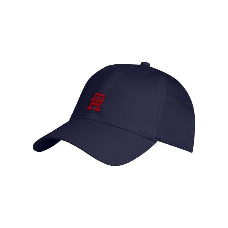 Casquette en coton biologique marine avec monogrammes rouge et fermoir à clip