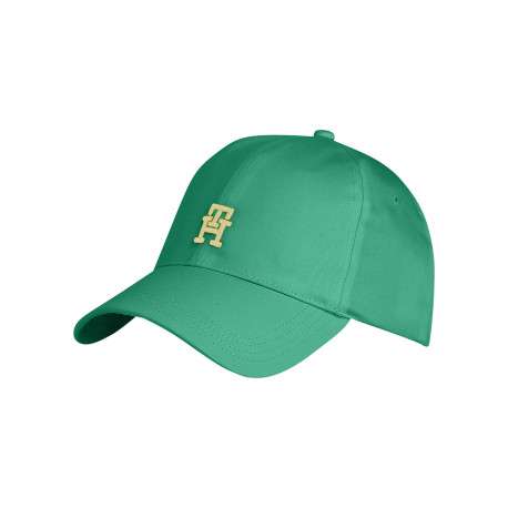 Casquette en coton biologique verte avec monogrammes jaunes et oeillets