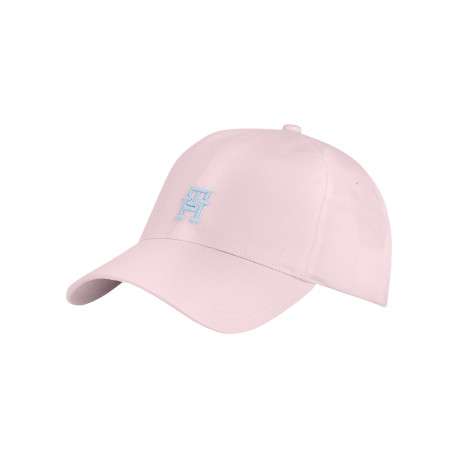 Casquette en coton biologique rose avec monogrammes ciel et fermoir à clip noir