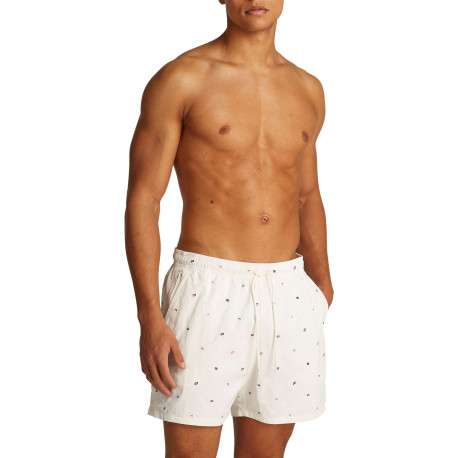 Short de bain écru brodé de drapeaux all-over et taille élastiquée - Image 4