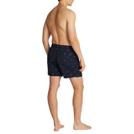 Short de bain marine avec drapeaux brodés all-over et taille élastiquée - Image 2