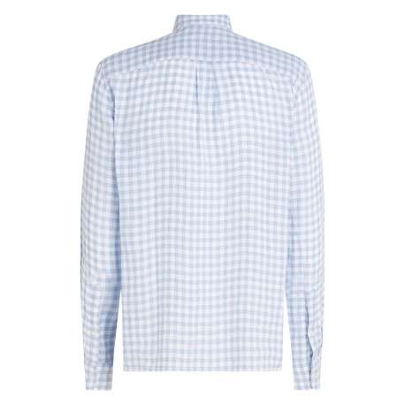 Chemise en lin ciel vichy à coupe droite, col américain et manches longues - Image 2