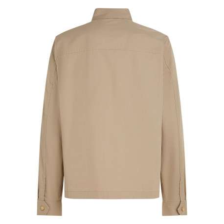 Surchemise en coton mélangé beige unie droite à col à revers et poches - Image 2