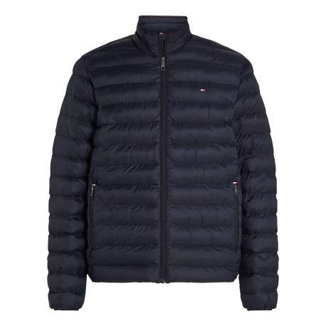 Doudoune marine unie droite à col montant avec fermeture zip et poches zippées