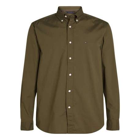 Chemise en coton ciel unie à coupe droite, col américain et boutons blancs